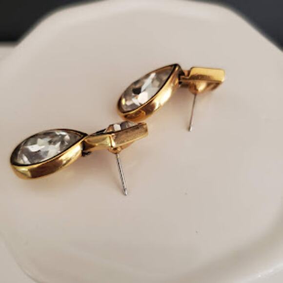 Swarovski Crystal Teardrop Earrings Gold‎ Plated Black Accents Bling Swan Signed - Picture 4 of 6